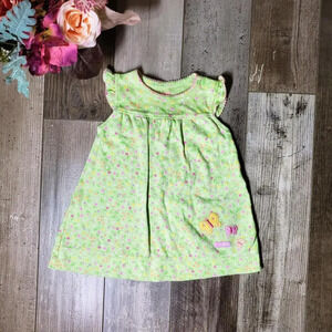 Child of Mine by Carter's Green Floral Dress Size 6-9m 100% Cotton EUC